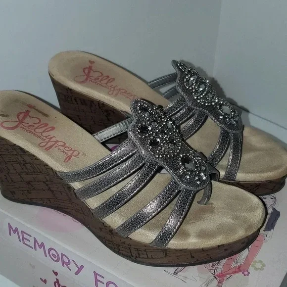 Jelly Pop Memory Foam Pheonix Jewel Slide  Stud Wedge Sandals Size 9.5 - Picture 3 of 11